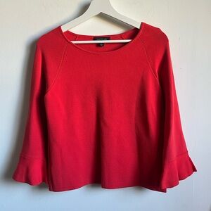 Ann Taylor coral red Women's top sz M bell sleeves holiday party EUC